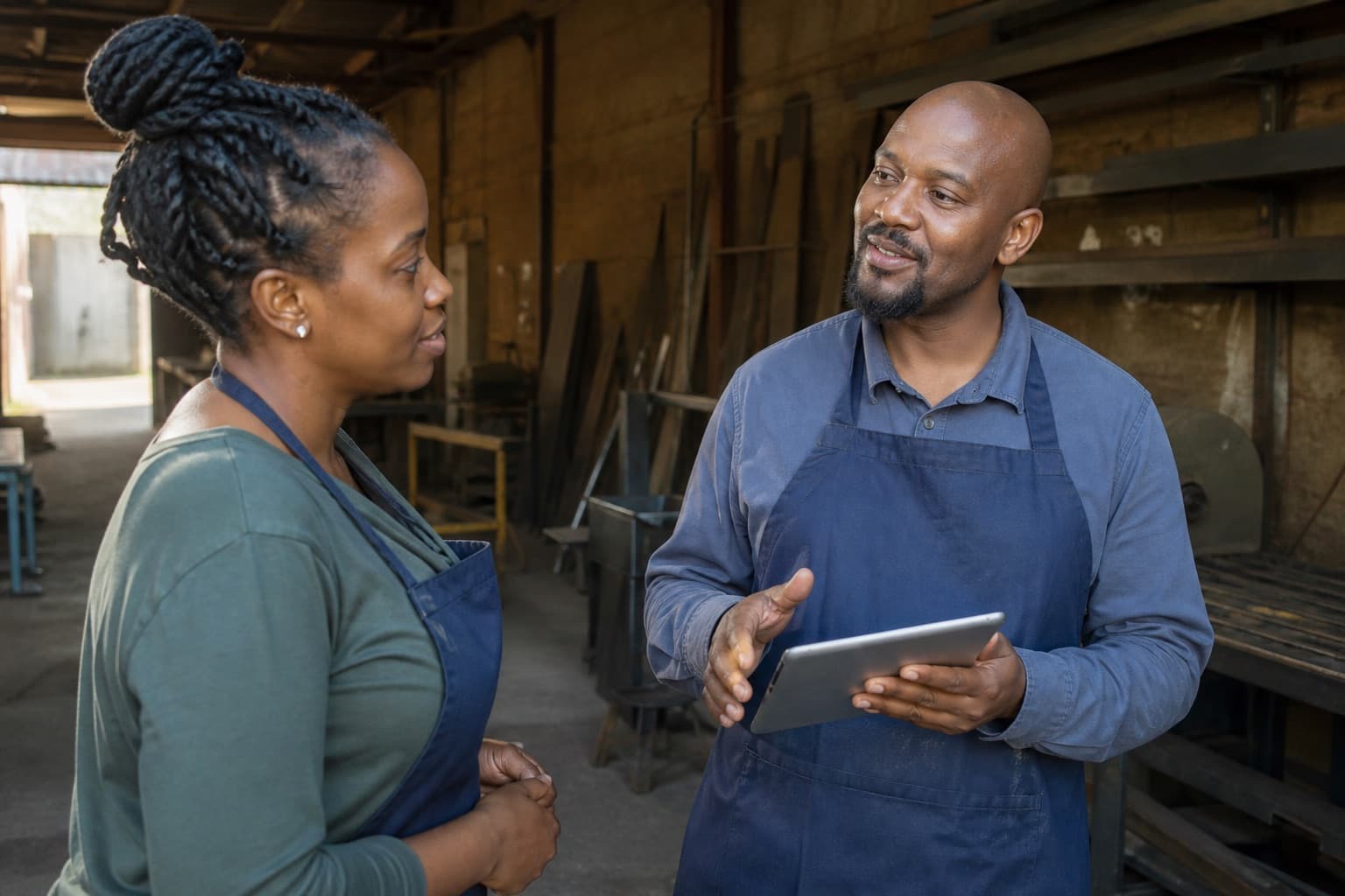 Small business owners in discussion at a local enterprise